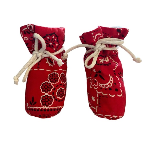 Vintage 70s Red bandana new born print Baby Booties slippers shoes Boho western - Picture 3 of 11